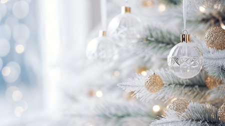 Merry Christmas and Happy Holidays! crystal Christmas baubles and garland lights. Generative AIの素材