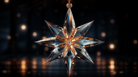Merry Christmas and Happy Holidays. Crystal Christmas star and garland lights. Generative AIの素材