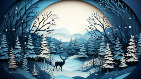 Christmas composition with reindeer in a flat style. Generative AIの素材