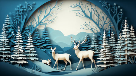 Christmas composition with reindeer in a flat style. Generative AIの素材