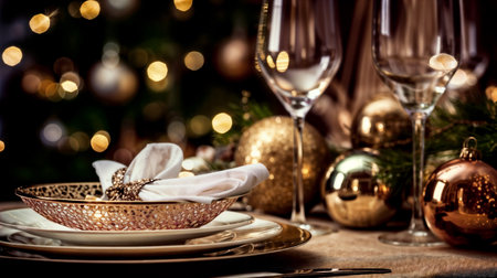 Serving the Christmas table. Festive background. Generative AIの素材