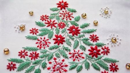 Merry Christmas and Happy Holidays. Christmas hand embroidery. Generative AIの素材