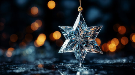 Merry Christmas and Happy Holidays. Crystal Christmas star and garland lights. Generative AIの素材