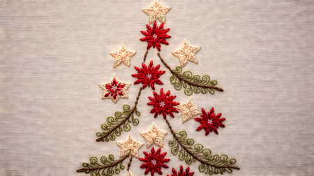 Merry Christmas and Happy Holidays. Christmas hand embroidery. Generative AIの素材