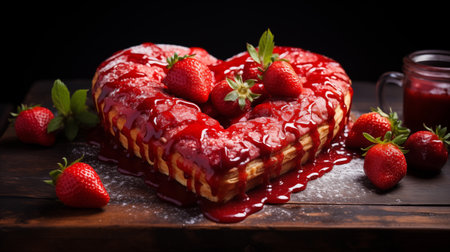 Strawberry pie in the shape of a heart for Valentine's day. Generative AIの素材