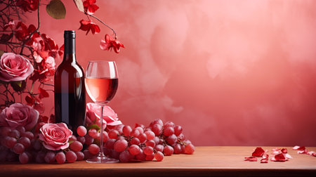 Wine glasses and red roses for Valentine's day. Generative AIの素材