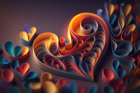 Abstract colored paper hearts. Generative AIの素材