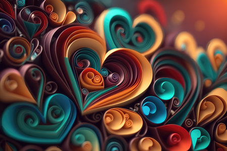 Abstract colored paper hearts. Generative AIの素材