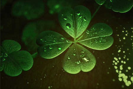 Saint Patrick's Day shiny green clover. Generative AIの素材
