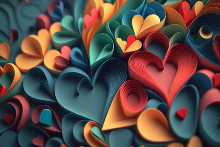 Abstract colored paper hearts. Generative AIの素材