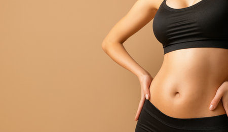 Young woman with a flat stomach in her underwearの素材