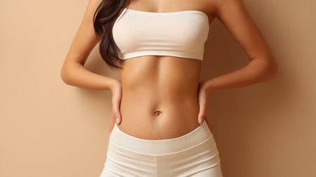Young woman with a flat stomach in her sportswearの素材