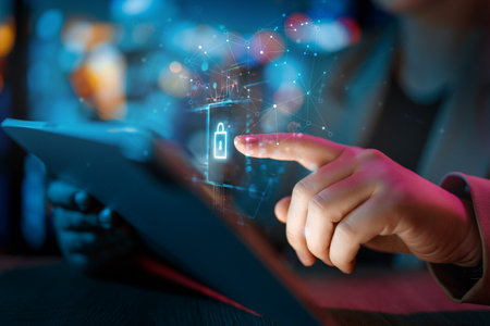 Using a password for mobile cybersecurity or a password to confirm login in the online banking application. Cyber security threats. Laptop pc and credit card.の写真素材