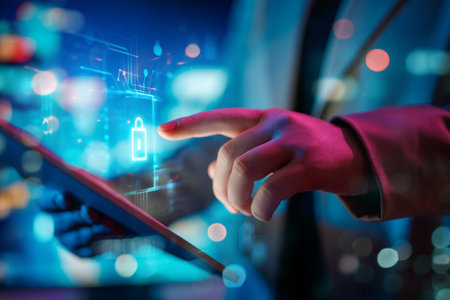 Using a password for mobile cybersecurity or a password to confirm login in the online banking application. Cyber security threats. Laptop pc and credit card.の写真素材