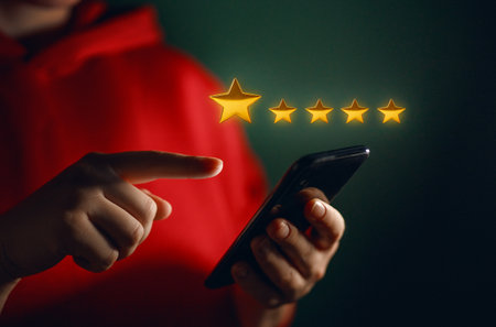 Person is holding a phone to give a rating application