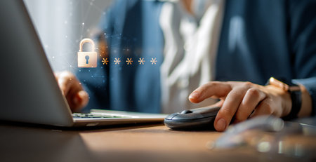 Lock the pc with a password for cybersecurity or a password to confirm login in the online...