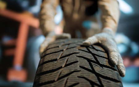 Hands of mechanic changing a wheel of a carの写真素材