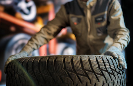 Hands of mechanic changing a wheel of a car