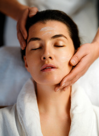 Facial treatment in spa salon. Skin care and massage. Cosmetologist at workの写真素材