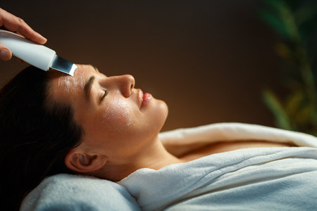 Facial treatment in spa salon. Skin care and massage. Cosmetologist at workの写真素材