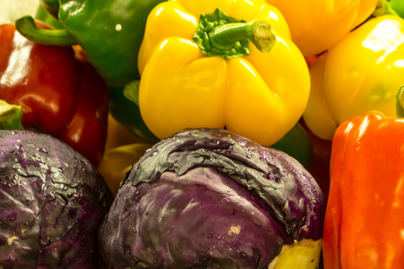 Fresh Sweet pepper, 
Purple cauliflower mix in marketの写真素材