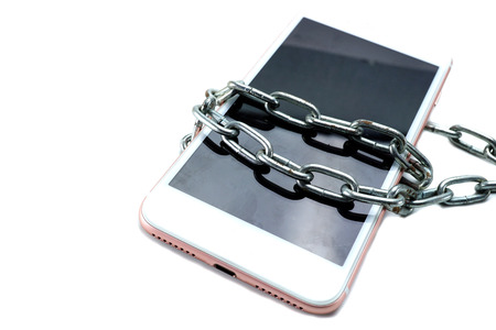 Phone hack theft lock chain. Network Security.の写真素材