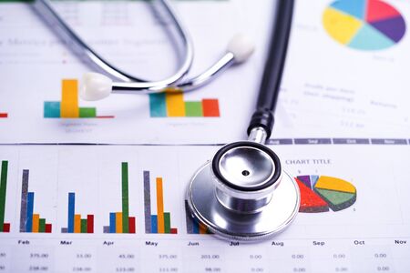 Stethoscope, Charts and Graphs spreadsheet paper, Finance, Account, Statistics, Investment, Analytic research data economy spreadsheet and Business company concept.の写真素材