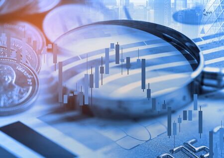 Stock market investment trading financial, coin and graph chart or Forex for analyze profit finance...