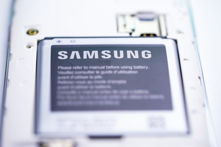 BANGKOK, THAILAND - JUNE 5, 2019 : Close up battery for Smartphone SAMSUNG.のeditorial素材