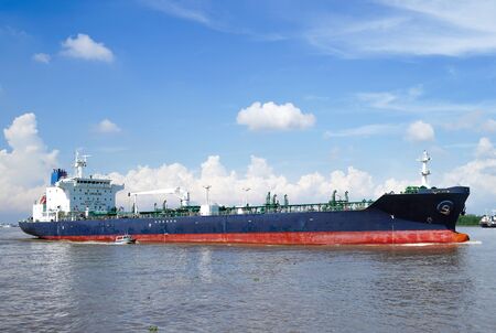 Cargo ship at river of Thailand in Asia, Logistics, transportation and shipping.の写真素材