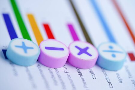Math Symbols Charts Graphs spreadsheet. Finance Banking Account, Statistics, Investment Analytic research data economy, Stock exchange trading, Mobile office reporting Business meeting concept.
の写真素材