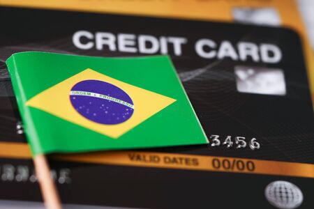 Brazil flag on credit card : Business and finance concept.