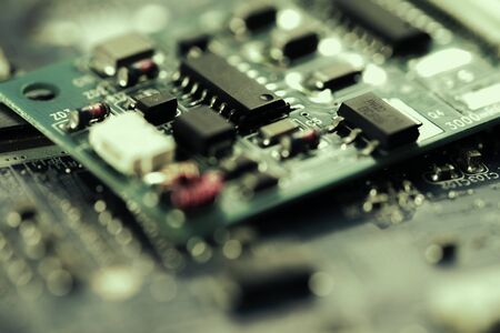E-waste electronic, computer circuit cpu chip mainboard core processor electronics device : concept of data, hardware, technician and technology.のeditorial素材