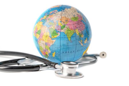 Globe map with stereoscope sign of illness throughout the world caused by Novel Coronavirus...