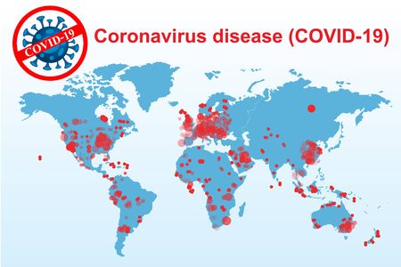 Coronavirus disease (Covid-19) globe world map with stop outbreak logo.のイラスト素材