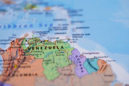 Bangkok, Thailand, July 9, 2019. Map of Venezuela country in world map paper.の写真素材