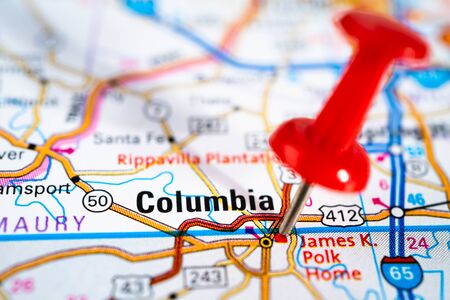 Columbia, South Carolina,Richland, Lexington road map with red pushpin, city in the United States of America USA.の写真素材