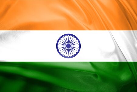 India flag fabric silk wave texture background, 3D illustration.の写真素材
