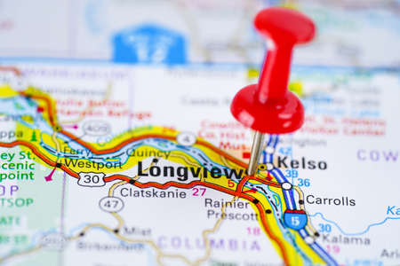 Longview road map with red pushpin, city in the United States of America USA.のeditorial素材