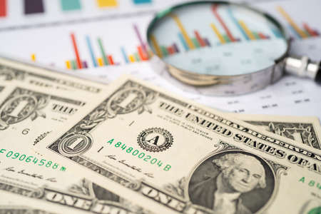 US dollar banknotes money on graph paper. Financial development, Banking Account, Statistics,...