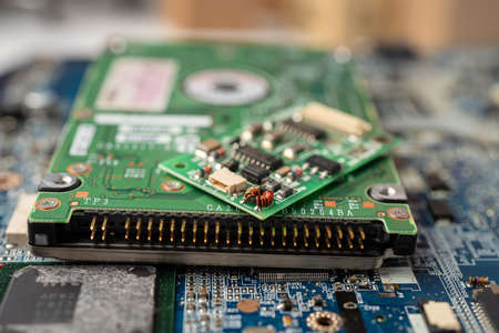 E-waste electronic, computer circuit cpu chip mainboard core processor electronics device, concept...