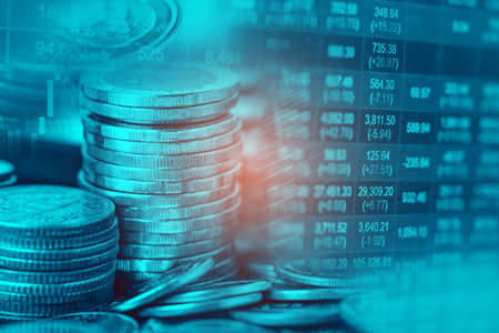 Stock market investment trading financial, coin and USA America flag or Forex for analyze profit...