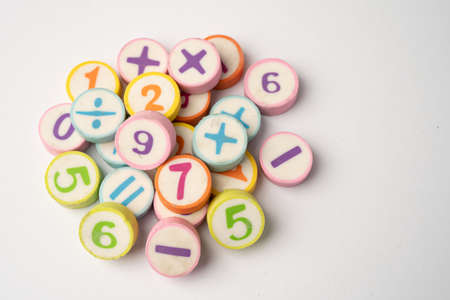Math number colorful on white background, education study mathematics learning teach concept.の写真素材