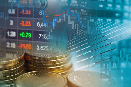 Stock market investment trading financial, coin and graph chart or Forex for analyze profit finance...