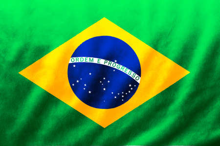 Brazil flag fabric silk wave texture background, 3D illustration.の写真素材