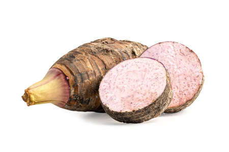 Taro and slice isolated on white background with clipping path.の写真素材