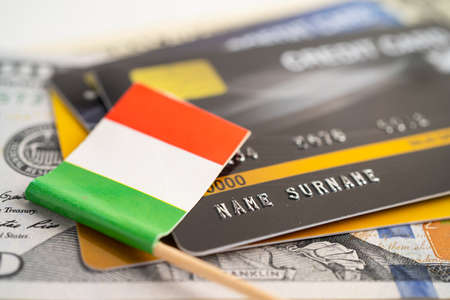 Italy flag on credit card. Finance development, Banking Account, Statistics, Investment Analytic research data economy, Stock exchange trading, Business company concept.の写真素材