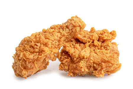Fried chicken leg drumstick and  boneless breast isolated on white background with clipping path.の写真素材