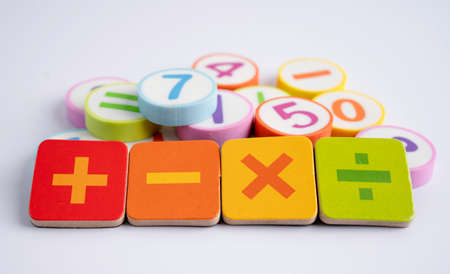 Math number colorful on white background, education study mathematics learning teach concept.の写真素材