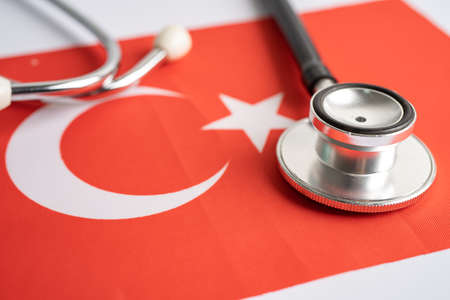 Black stethoscope on Turkey flag background, Business and finance concept.の写真素材